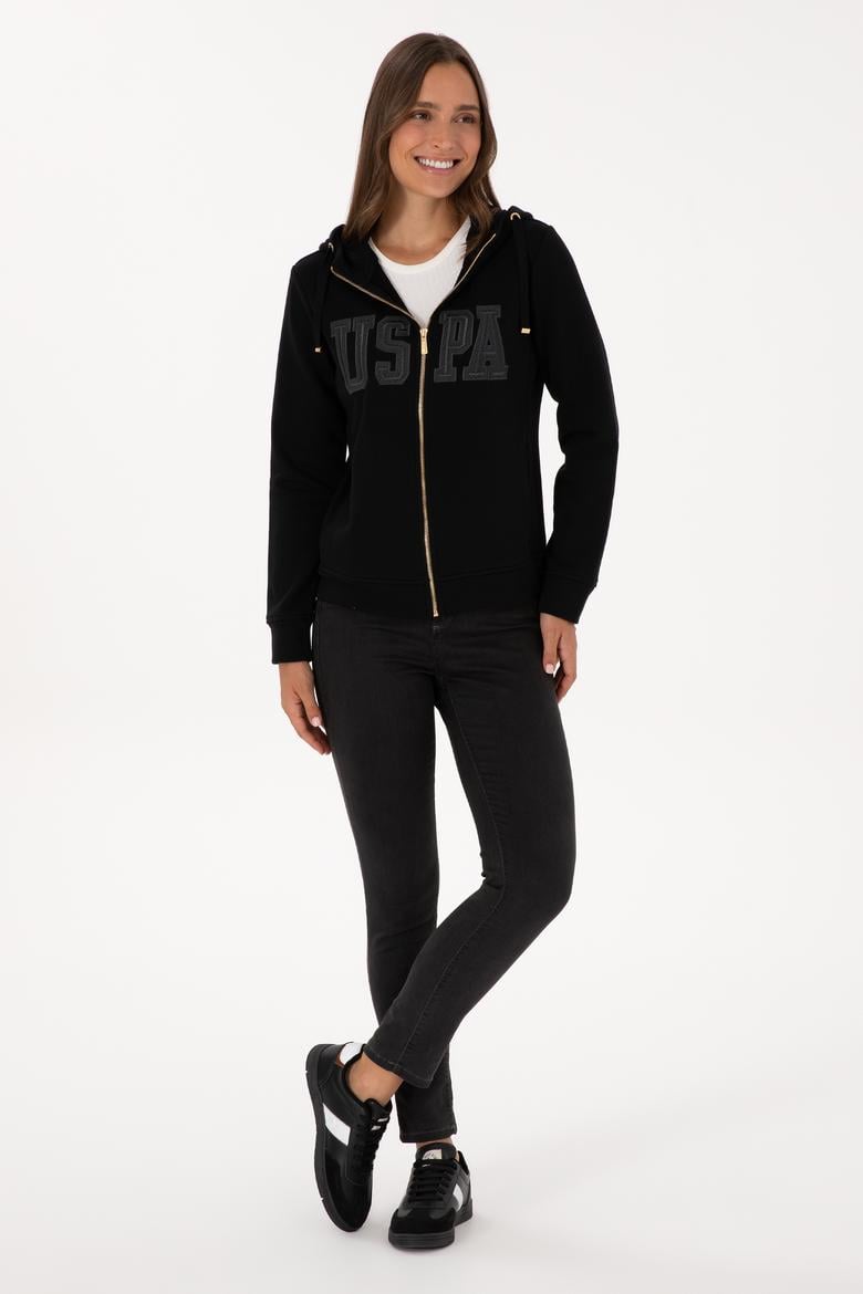 Kadın Siyah Fermuarlı Kapüşonlu Basic Sweatshirt - 50307769005