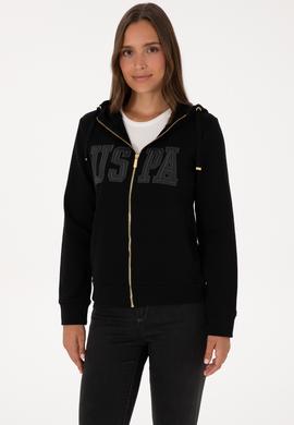 Kadın Siyah Fermuarlı Kapüşonlu Basic Sweatshirt - 50307769005