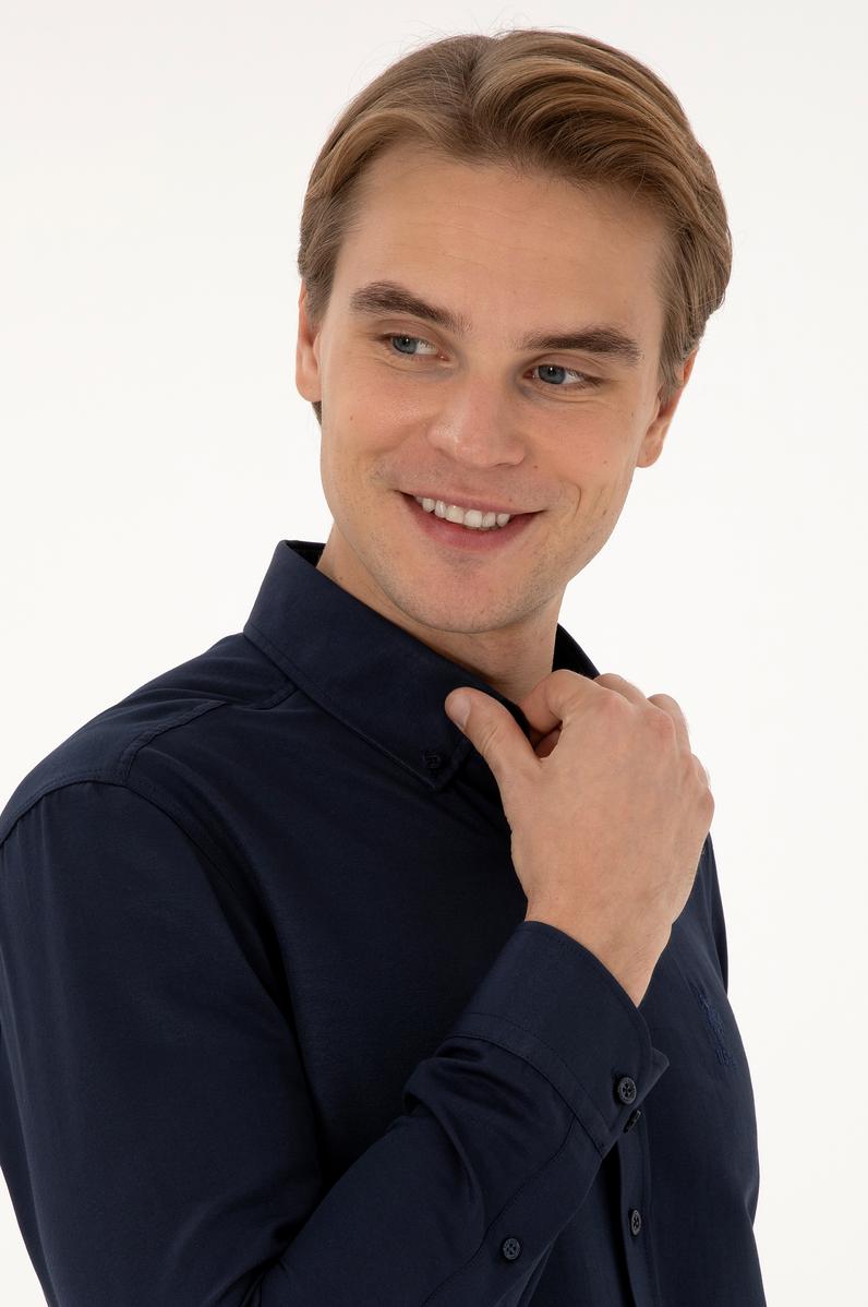 Erkek Lacivert Uzun Kollu Basic Gömlek