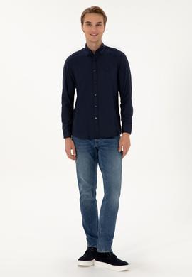 Erkek Lacivert Uzun Kollu Basic Gömlek - 50307693005