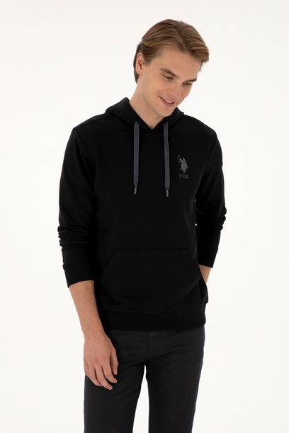 Erkek Regular Fit Kapüşonlu Siyah Basic Sweatshirt