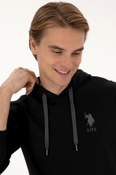 Erkek Regular Fit Kapüşonlu Siyah Basic Sweatshirt