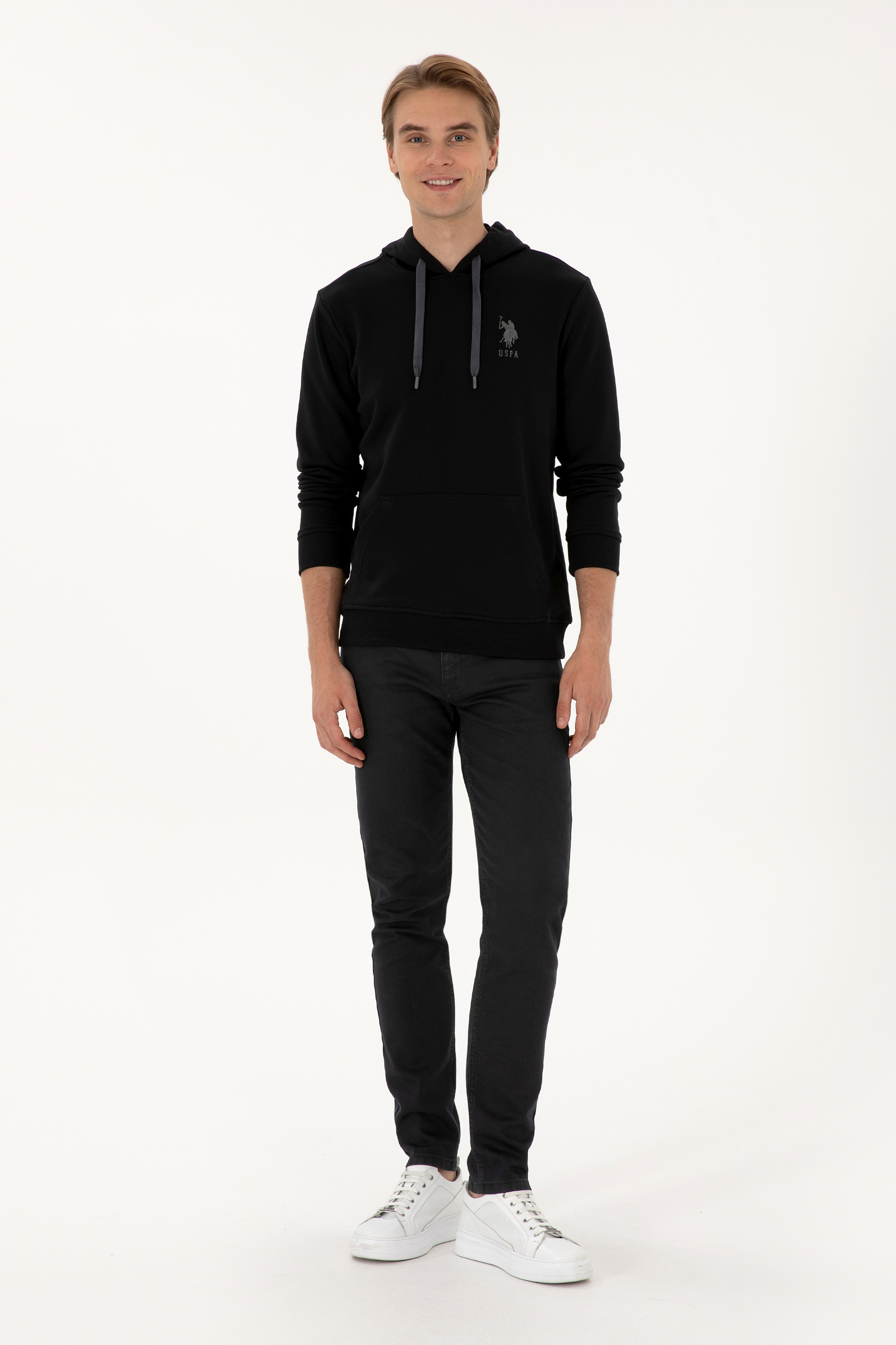 Erkek Regular Fit Kapüşonlu Siyah Basic Sweatshirt - Image 4