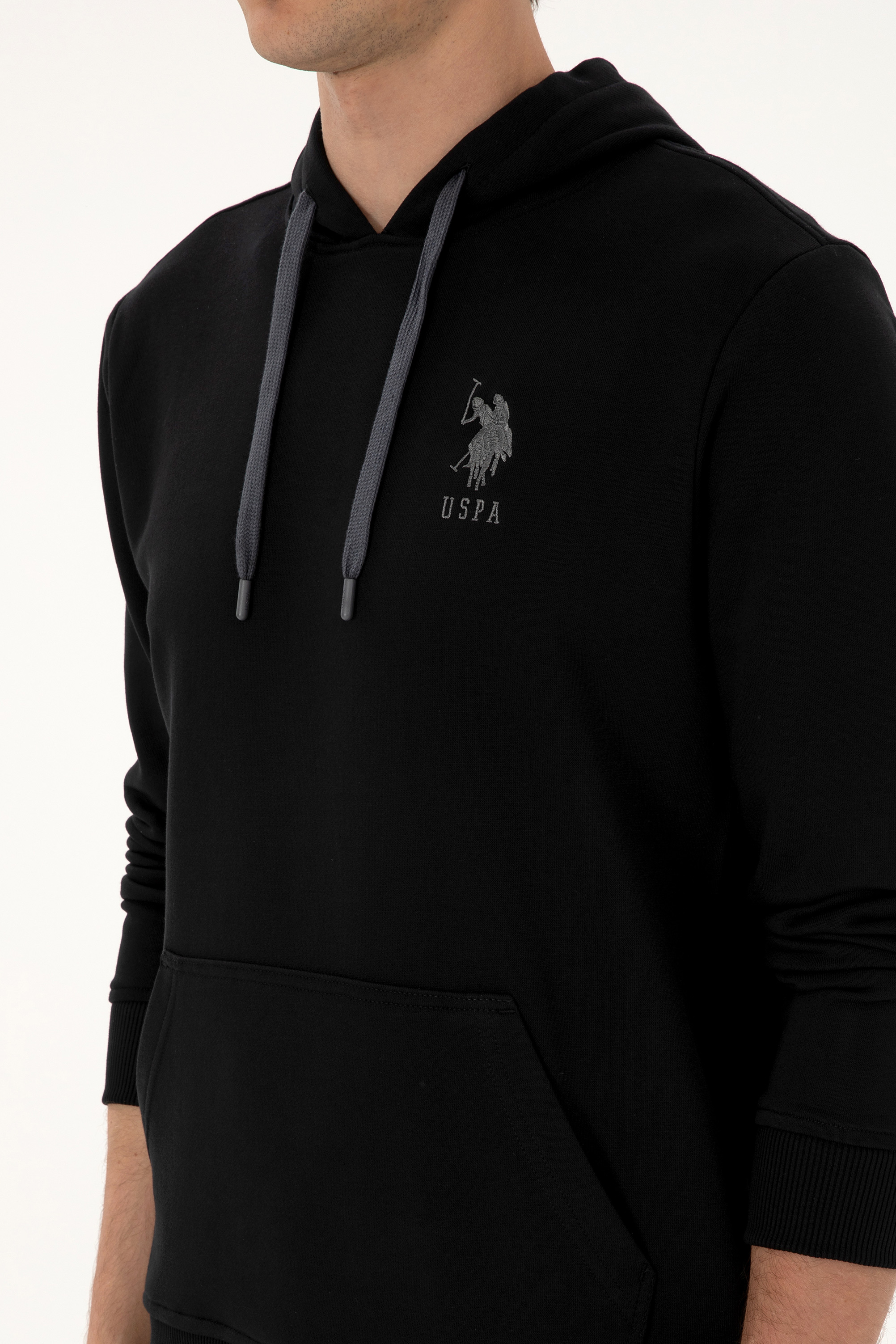 Erkek Regular Fit Kapüşonlu Siyah Basic Sweatshirt - Image 7