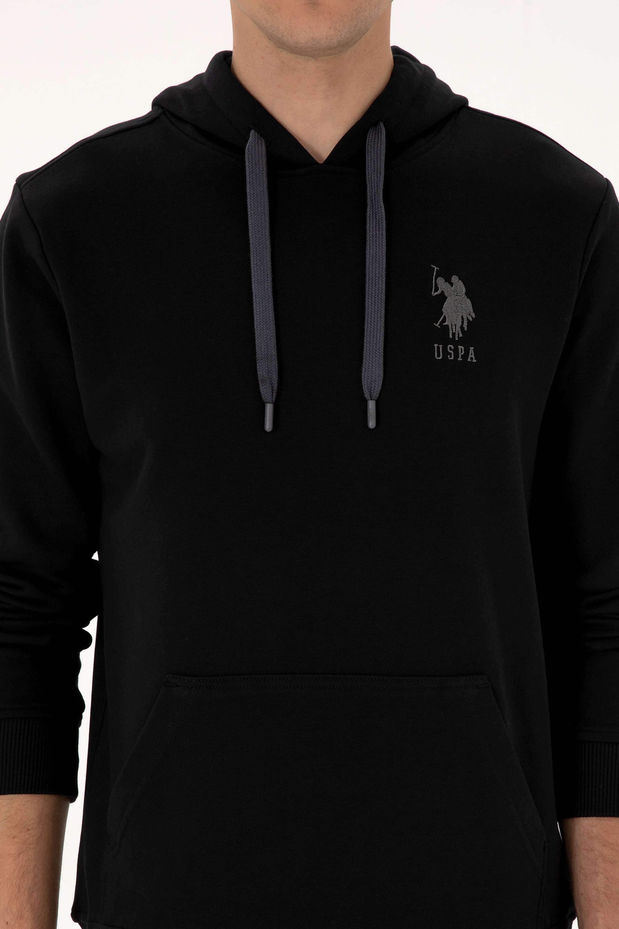 Erkek Regular Fit Kapüşonlu Siyah Basic Sweatshirt