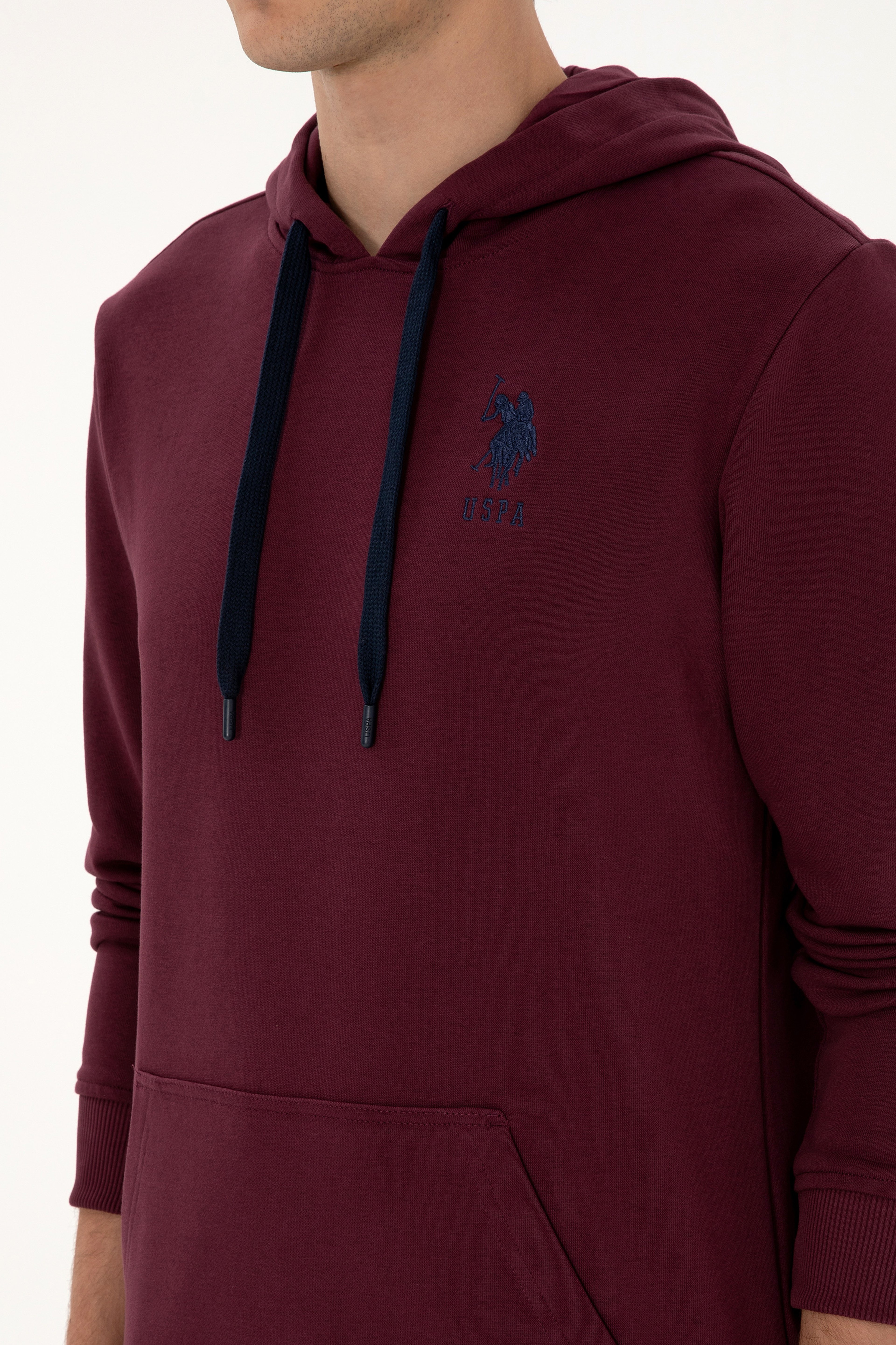 Erkek Regular Fit Kapüşonlu Bordo Basic Sweatshirt - Image 7