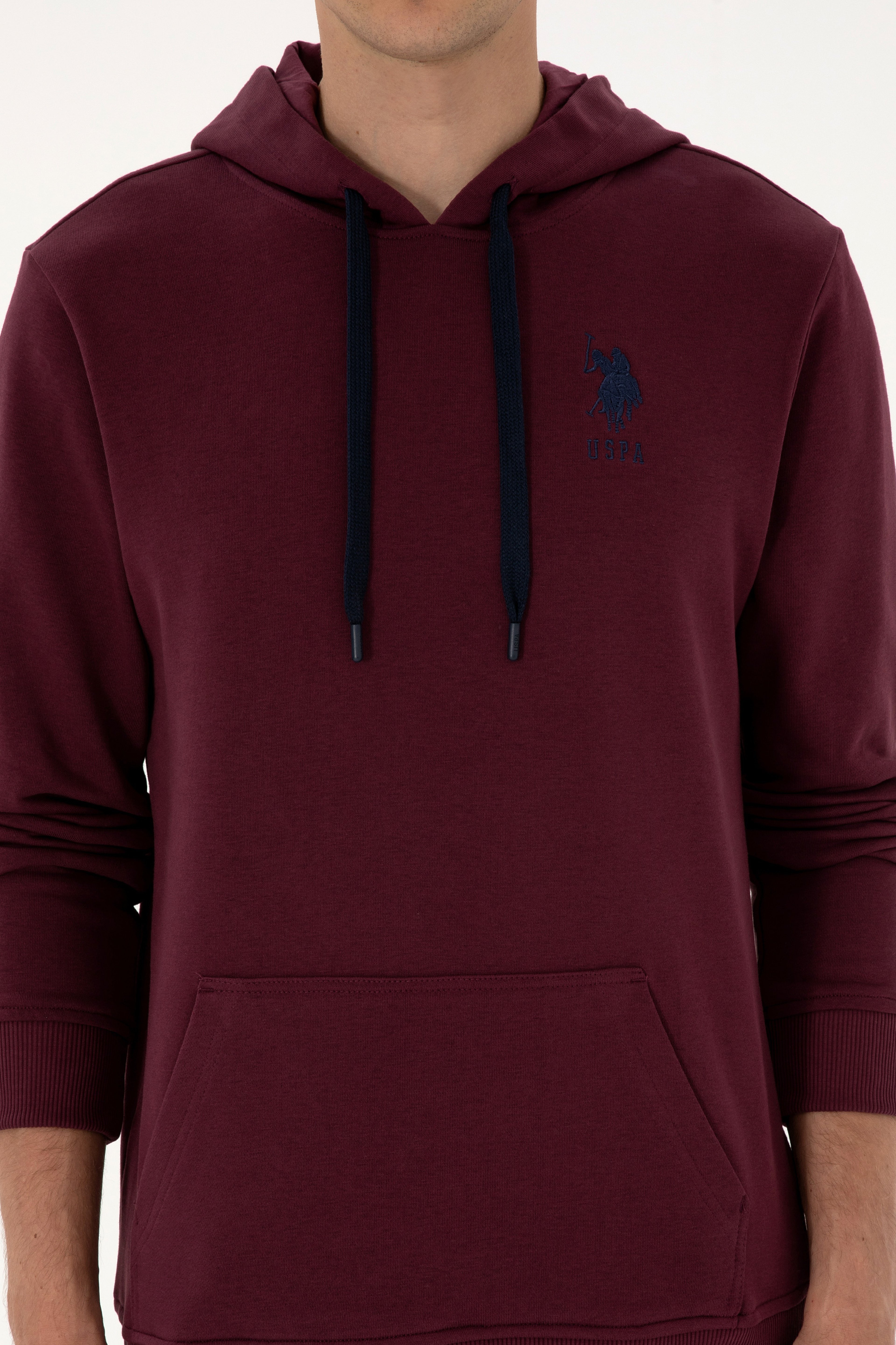 Erkek Regular Fit Kapüşonlu Bordo Basic Sweatshirt