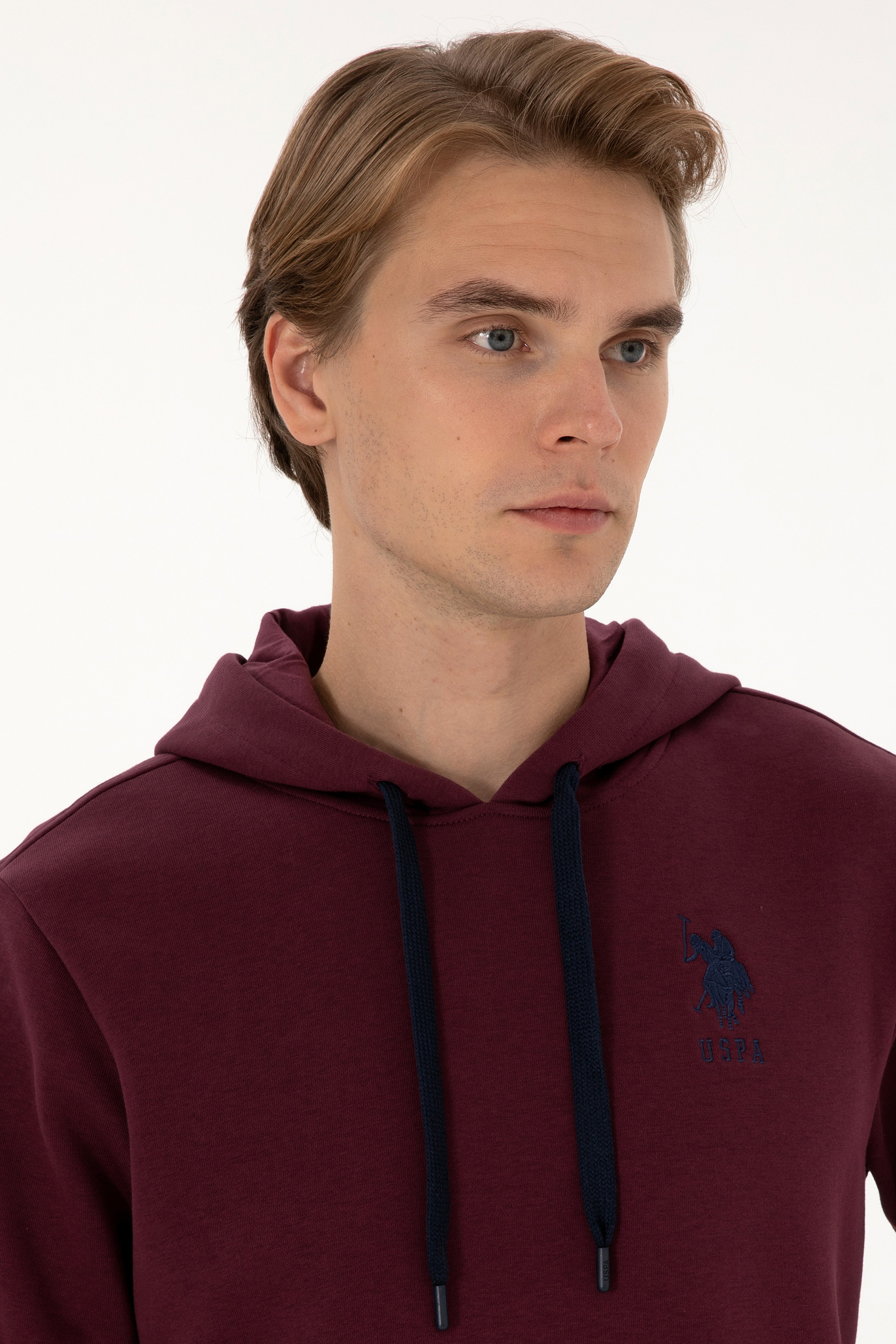 Erkek Regular Fit Kapüşonlu Bordo Basic Sweatshirt - Image 2