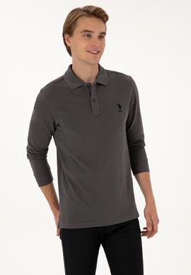Erkek Regular Fit Polo Yaka Gri Basic Sweatshirt - 50307757206