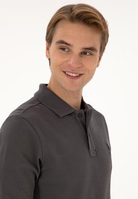 Erkek Regular Fit Polo Yaka Gri Basic Sweatshirt - 50307757206
