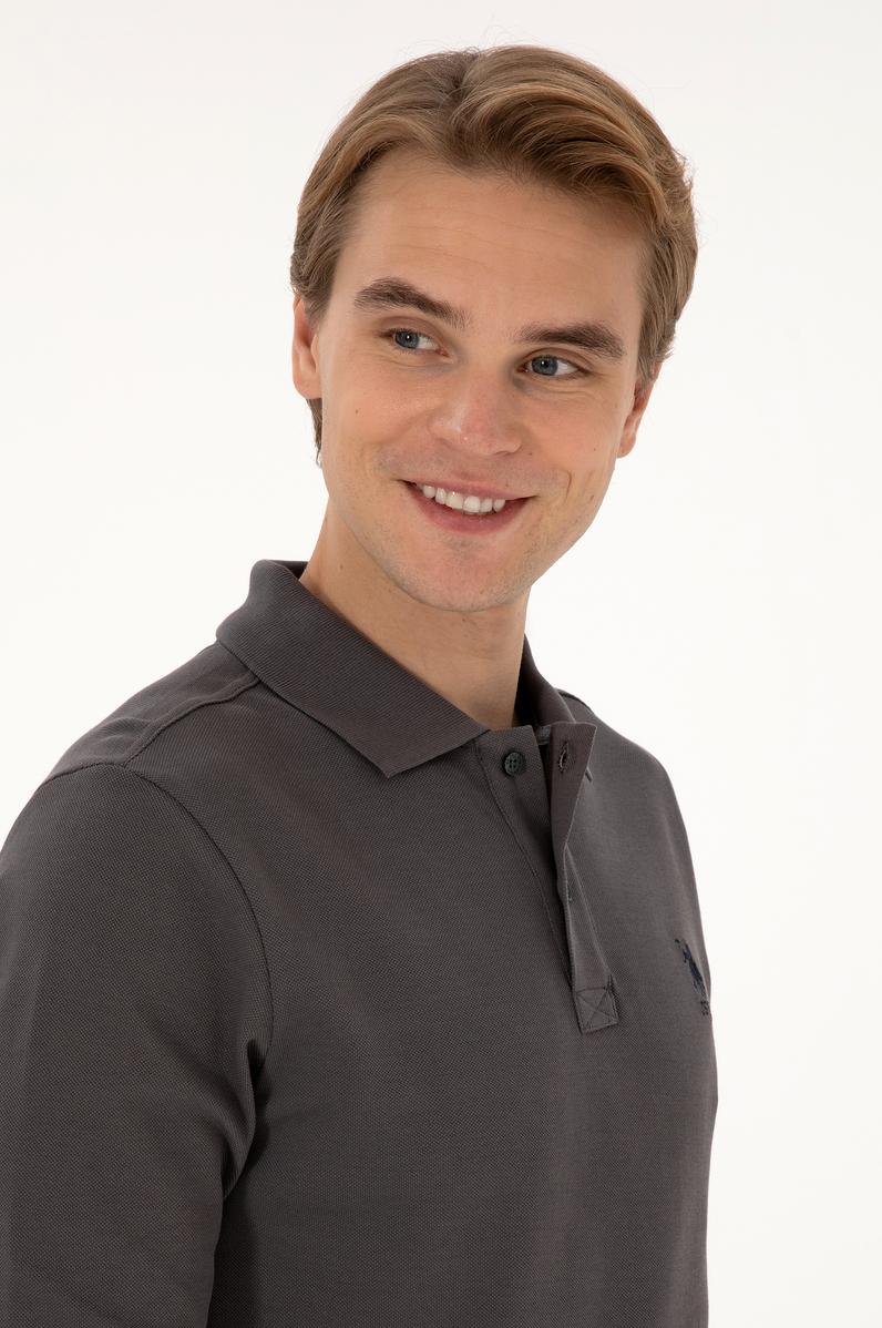 Erkek Regular Fit Polo Yaka Gri Basic Sweatshirt