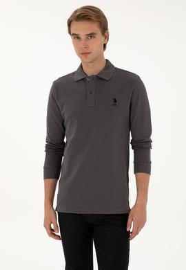 Erkek Regular Fit Polo Yaka Gri Basic Sweatshirt - 50307757206