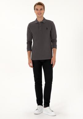 Erkek Regular Fit Polo Yaka Gri Basic Sweatshirt - 50307757206