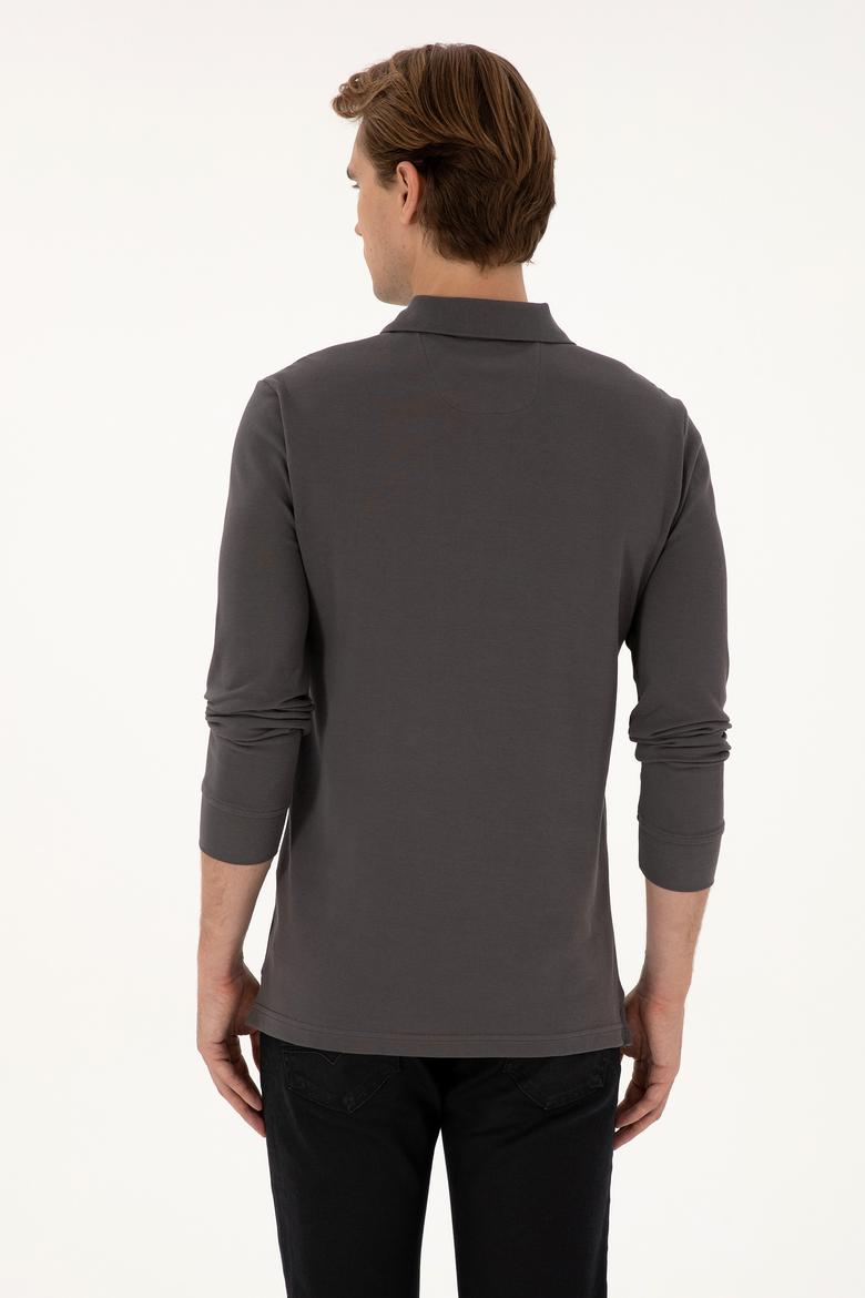 Erkek Regular Fit Polo Yaka Gri Basic Sweatshirt - 50307757206