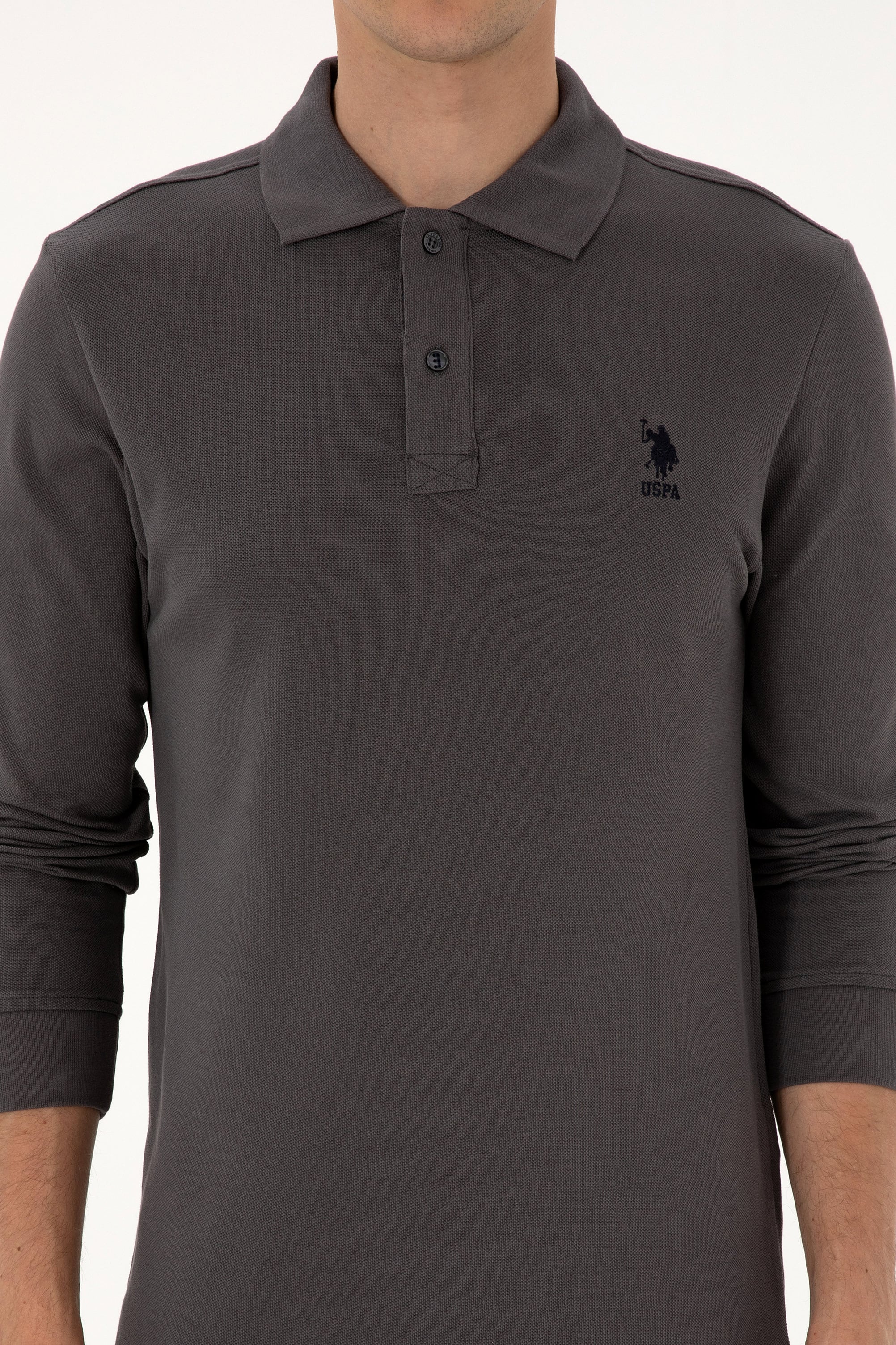 Erkek Regular Fit Polo Yaka Gri Basic Sweatshirt - Image 6