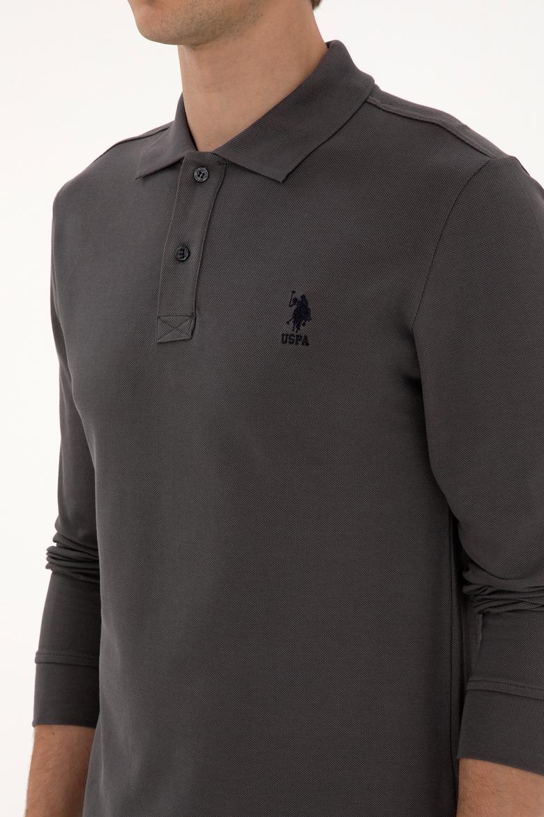 Erkek Regular Fit Polo Yaka Gri Basic Sweatshirt - 50307757206