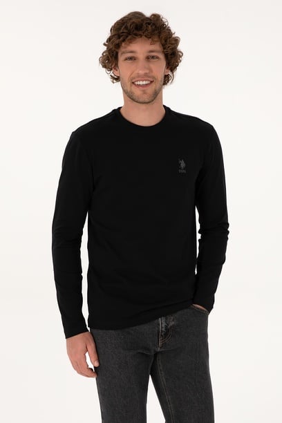 Erkek Slim Fit Bisiklet Yaka Siyah Basic Sweatshirt