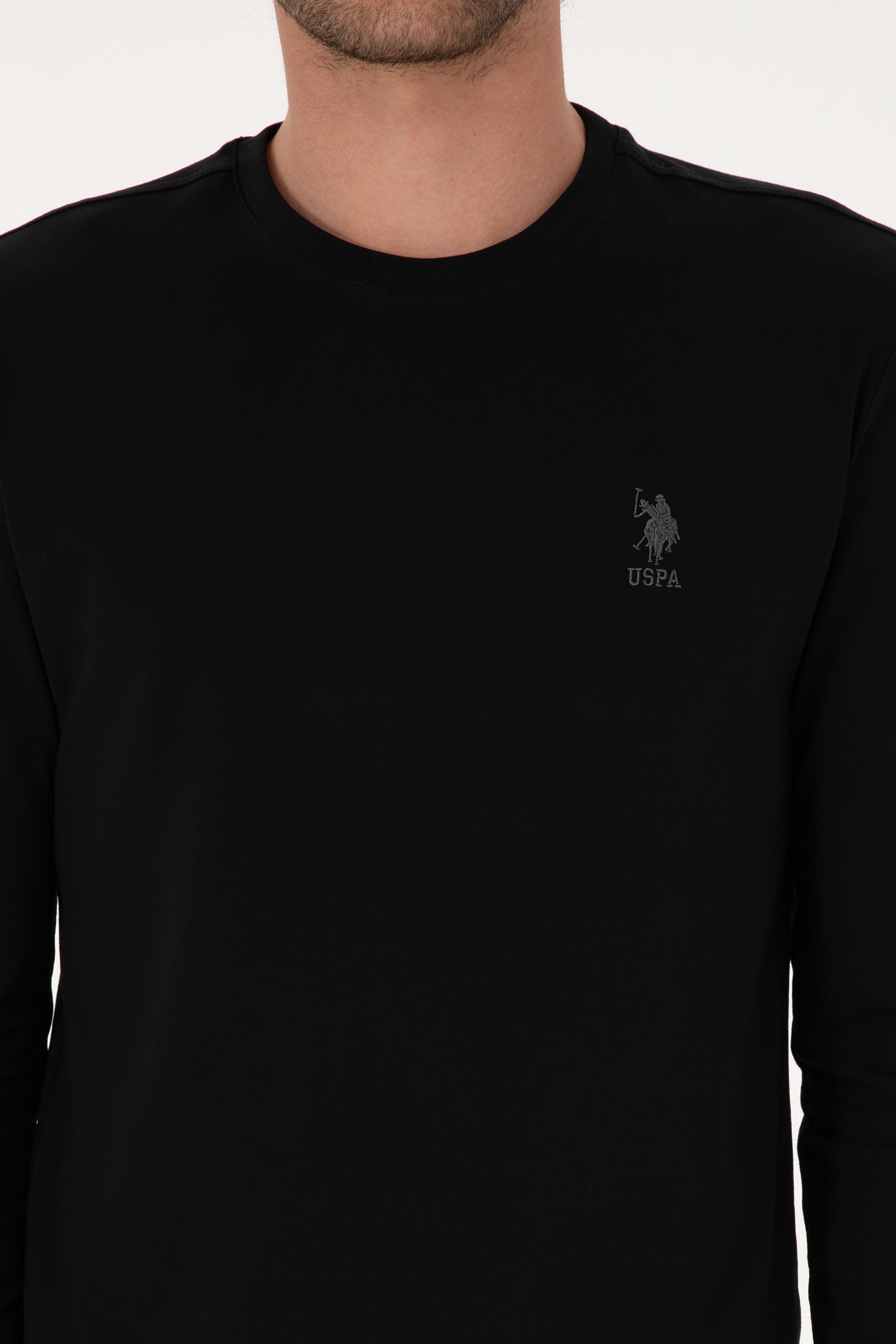 Erkek Slim Fit Bisiklet Yaka Siyah Basic Sweatshirt