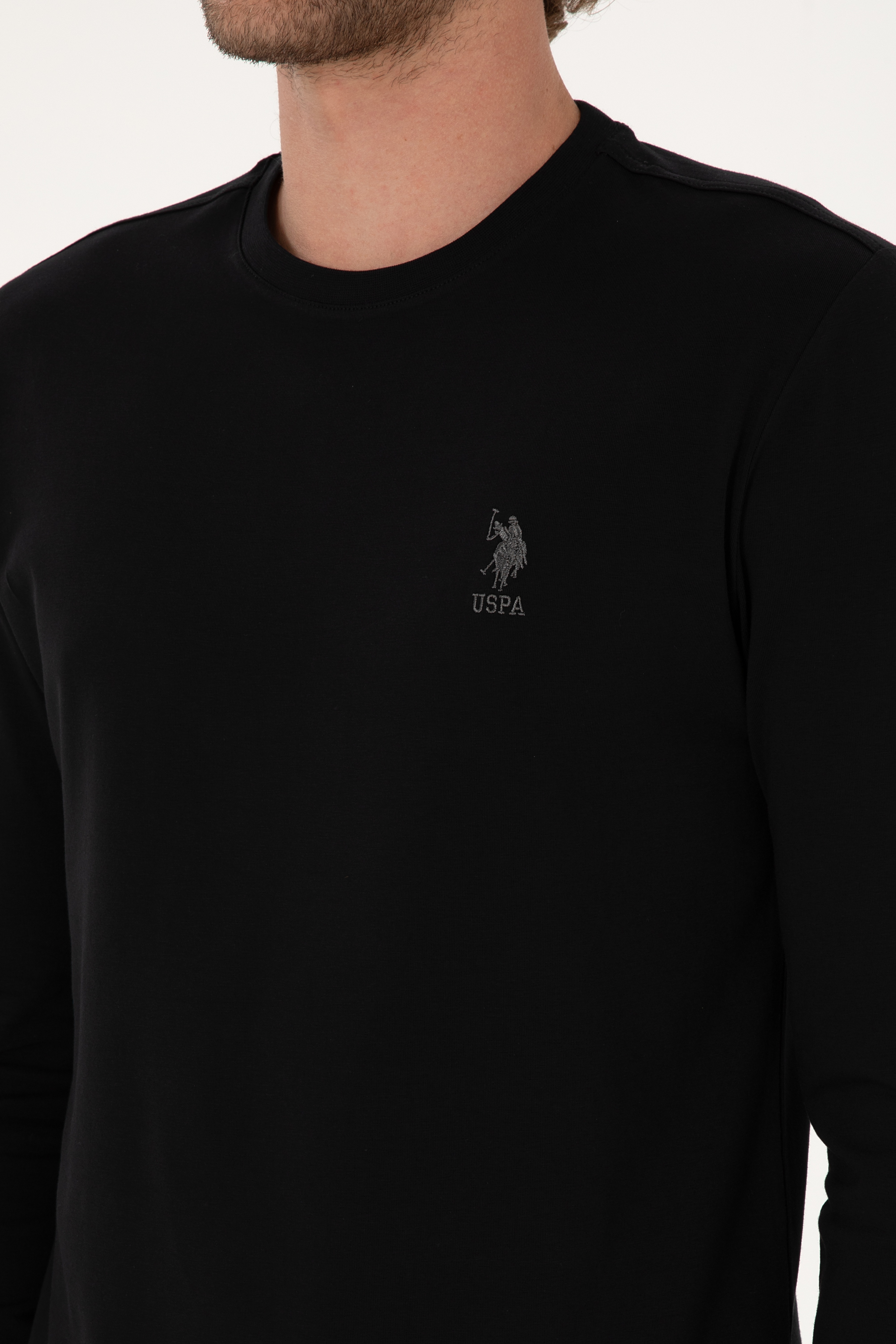 Erkek Slim Fit Bisiklet Yaka Siyah Basic Sweatshirt - Image 7