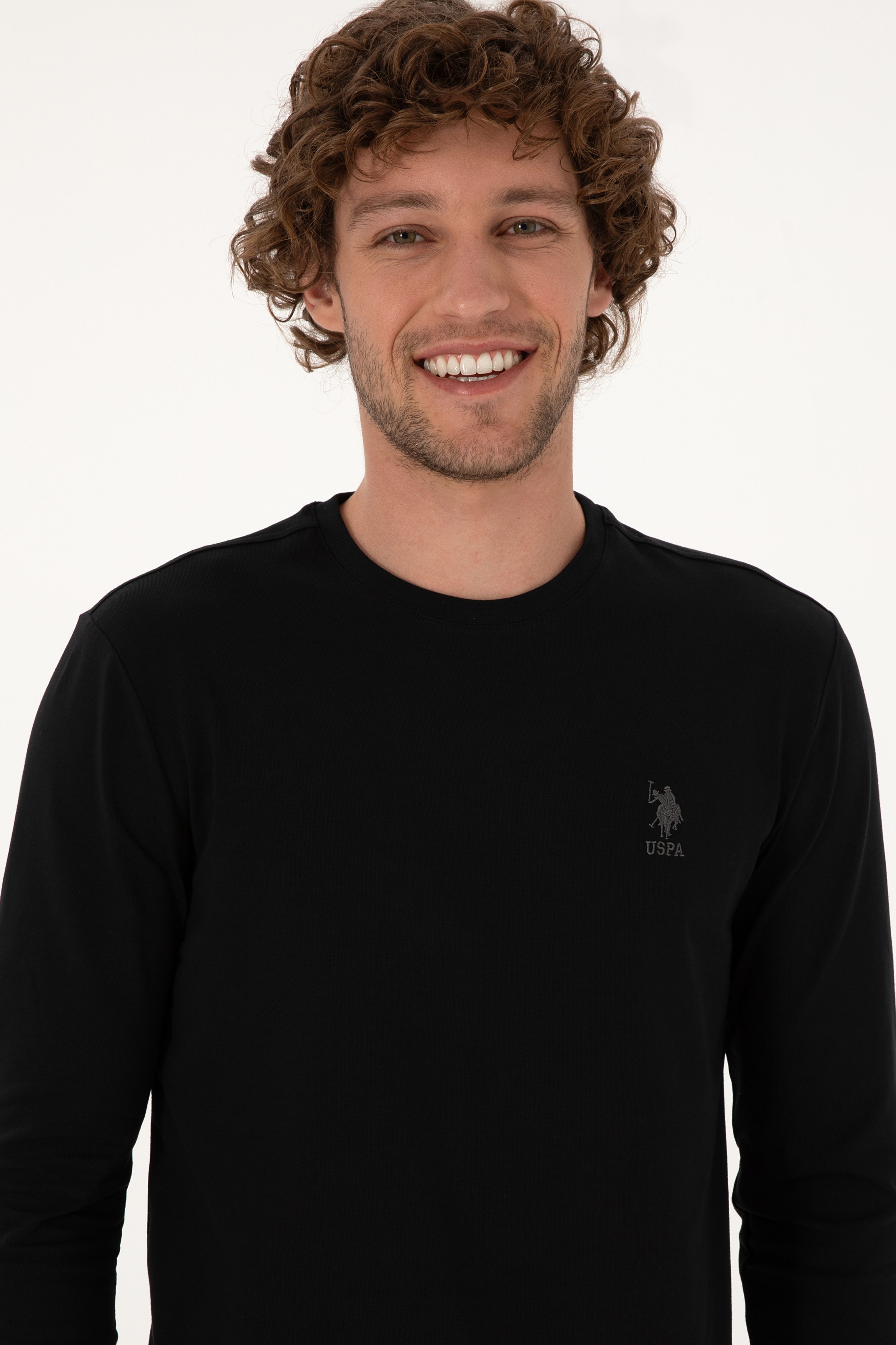 Erkek Slim Fit Bisiklet Yaka Siyah Basic Sweatshirt