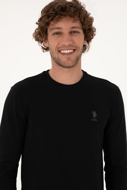 Erkek Slim Fit Bisiklet Yaka Siyah Basic Sweatshirt