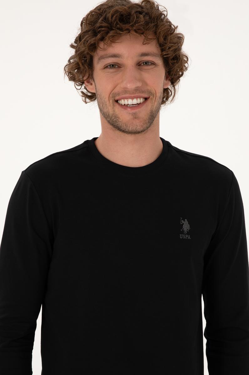 Erkek Slim Fit Bisiklet Yaka Siyah Basic Sweatshirt