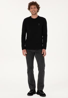 Erkek Slim Fit Bisiklet Yaka Siyah Basic Sweatshirt - 50307762028