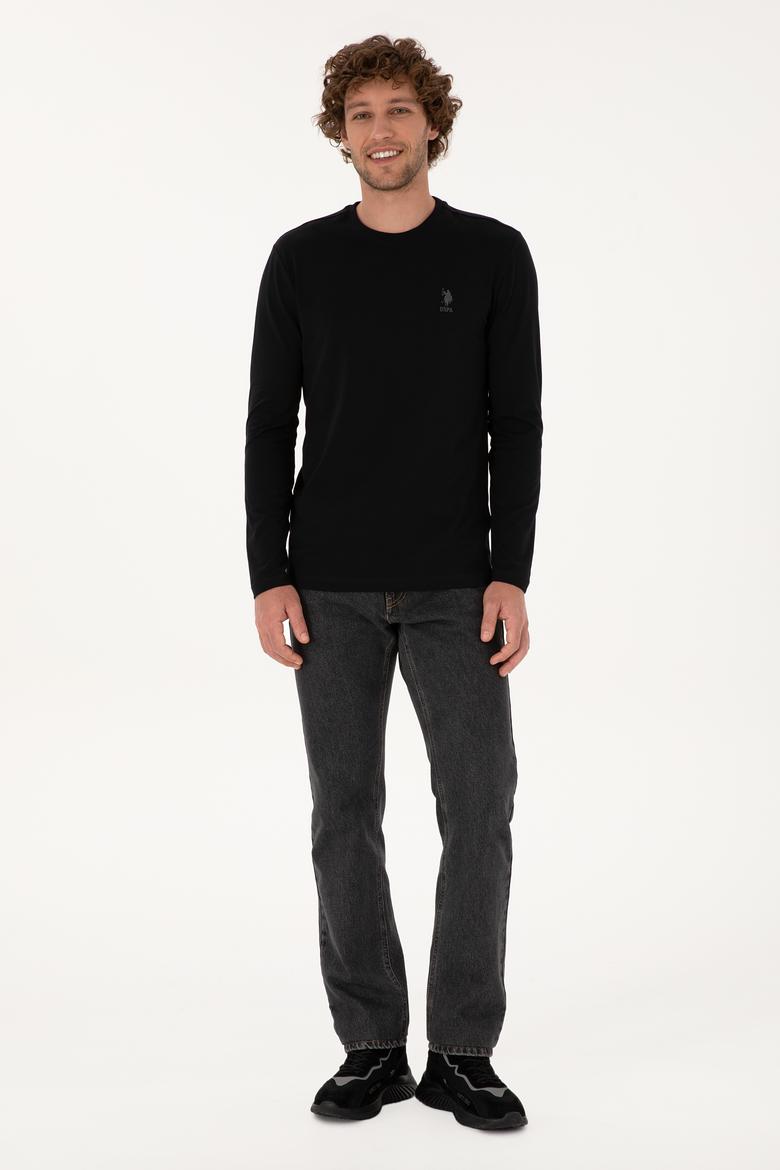 Erkek Slim Fit Bisiklet Yaka Siyah Basic Sweatshirt - 50307762028