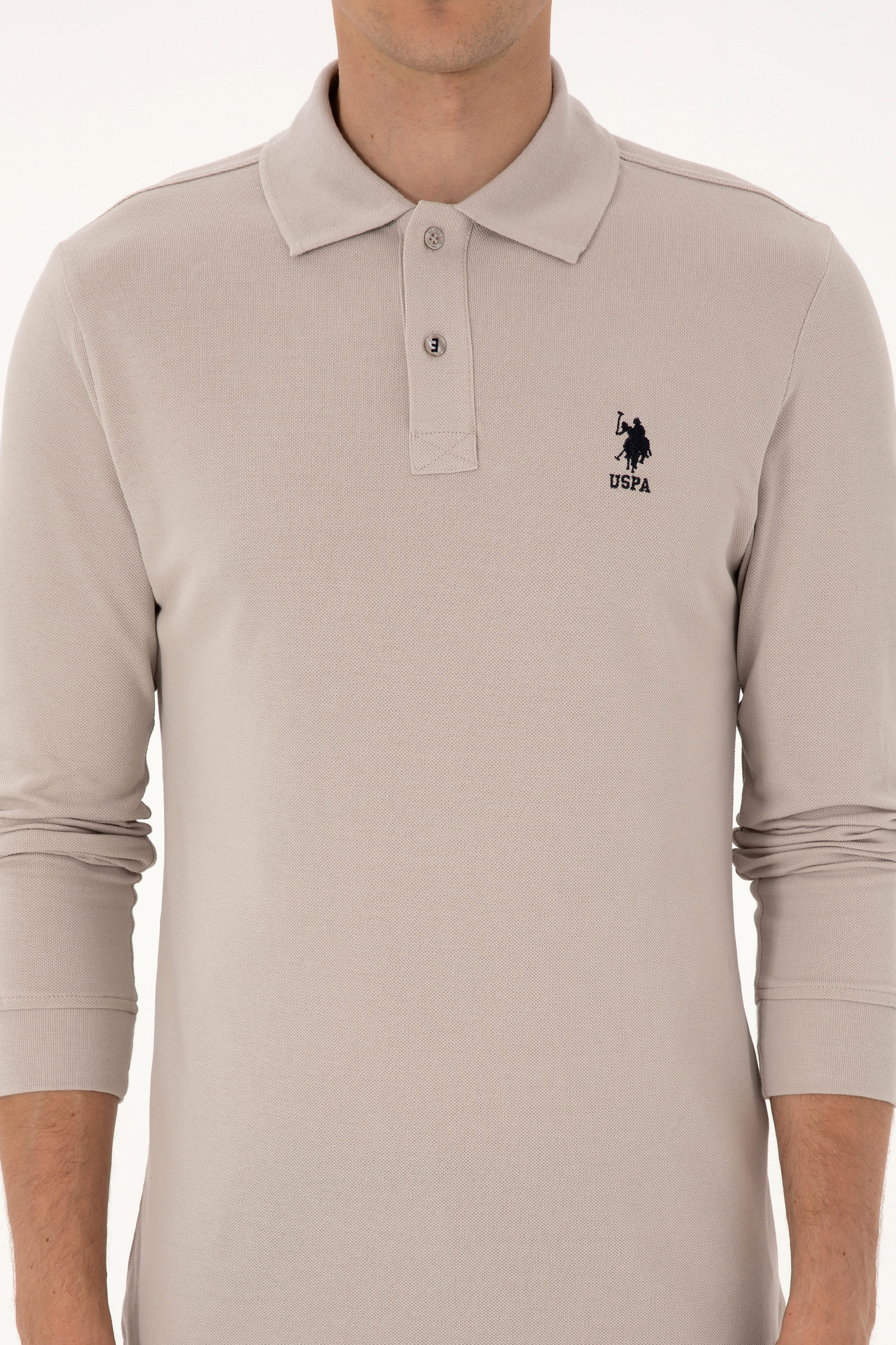 Erkek Regular Fit Polo Yaka Taş Basic Sweatshirt - Image 6