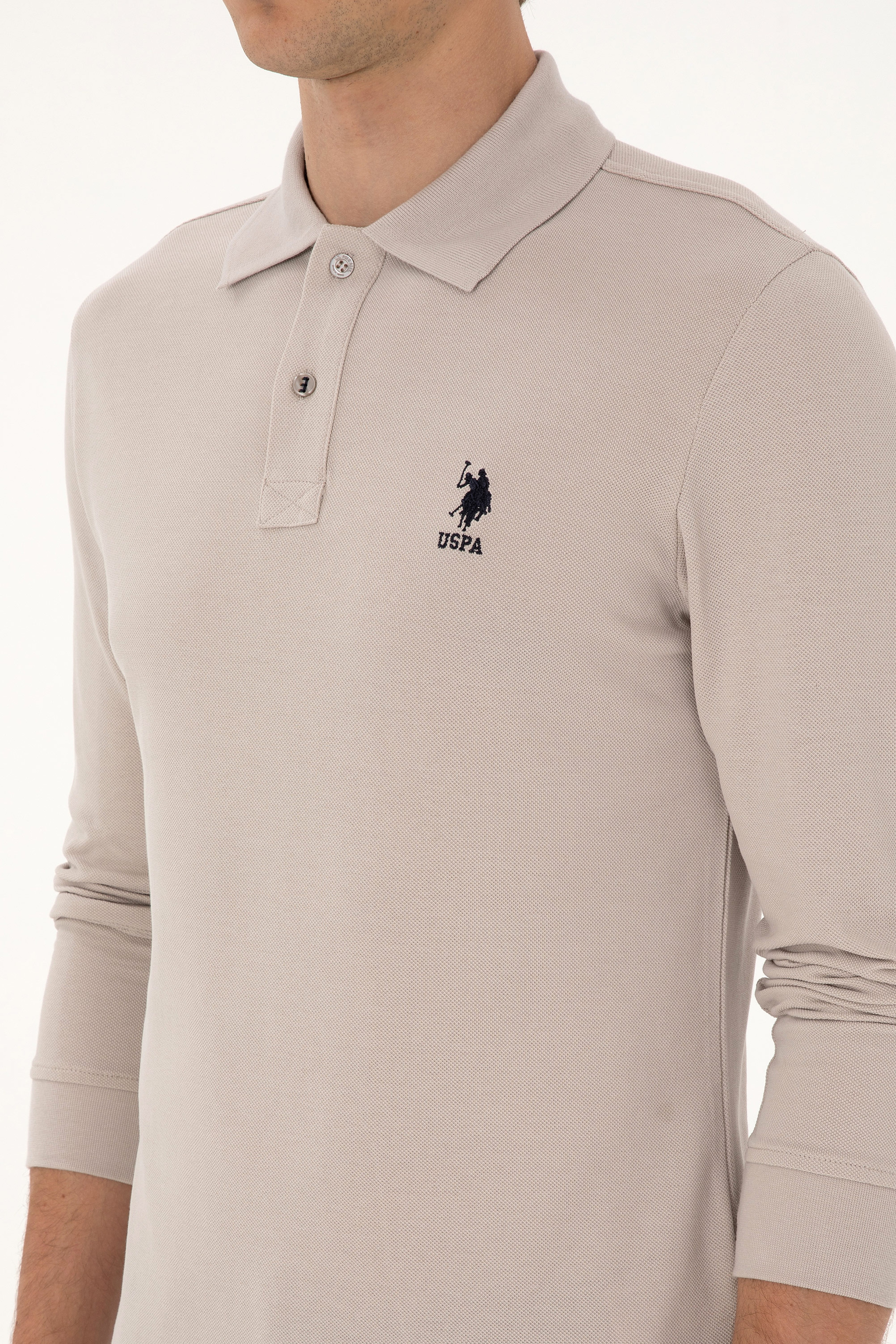 Erkek Regular Fit Polo Yaka Taş Basic Sweatshirt - Image 7