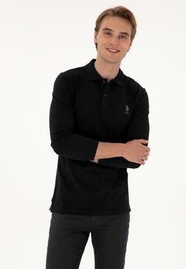 Erkek Regular Fit Polo Yaka Siyah Basic Sweatshirt - 50307757016