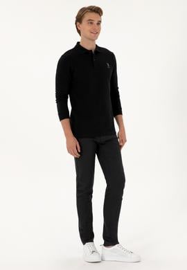 Erkek Regular Fit Polo Yaka Siyah Basic Sweatshirt - 50307757016