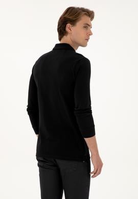 Erkek Regular Fit Polo Yaka Siyah Basic Sweatshirt - 50307757016
