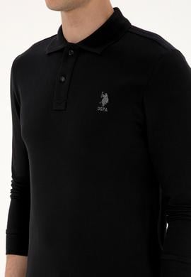 Erkek Regular Fit Polo Yaka Siyah Basic Sweatshirt - 50307757016