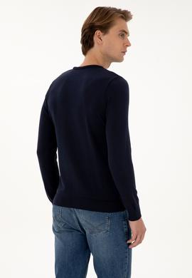 Erkek Slim Fit Bisiklet Yaka Lacivert Basic Kazak - 50307779053