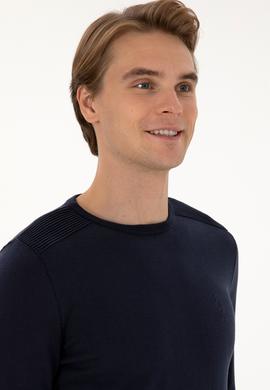 Erkek Slim Fit Bisiklet Yaka Lacivert Basic Kazak - 50307779053