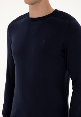 Erkek Slim Fit Bisiklet Yaka Lacivert Basic Kazak - 50307779053