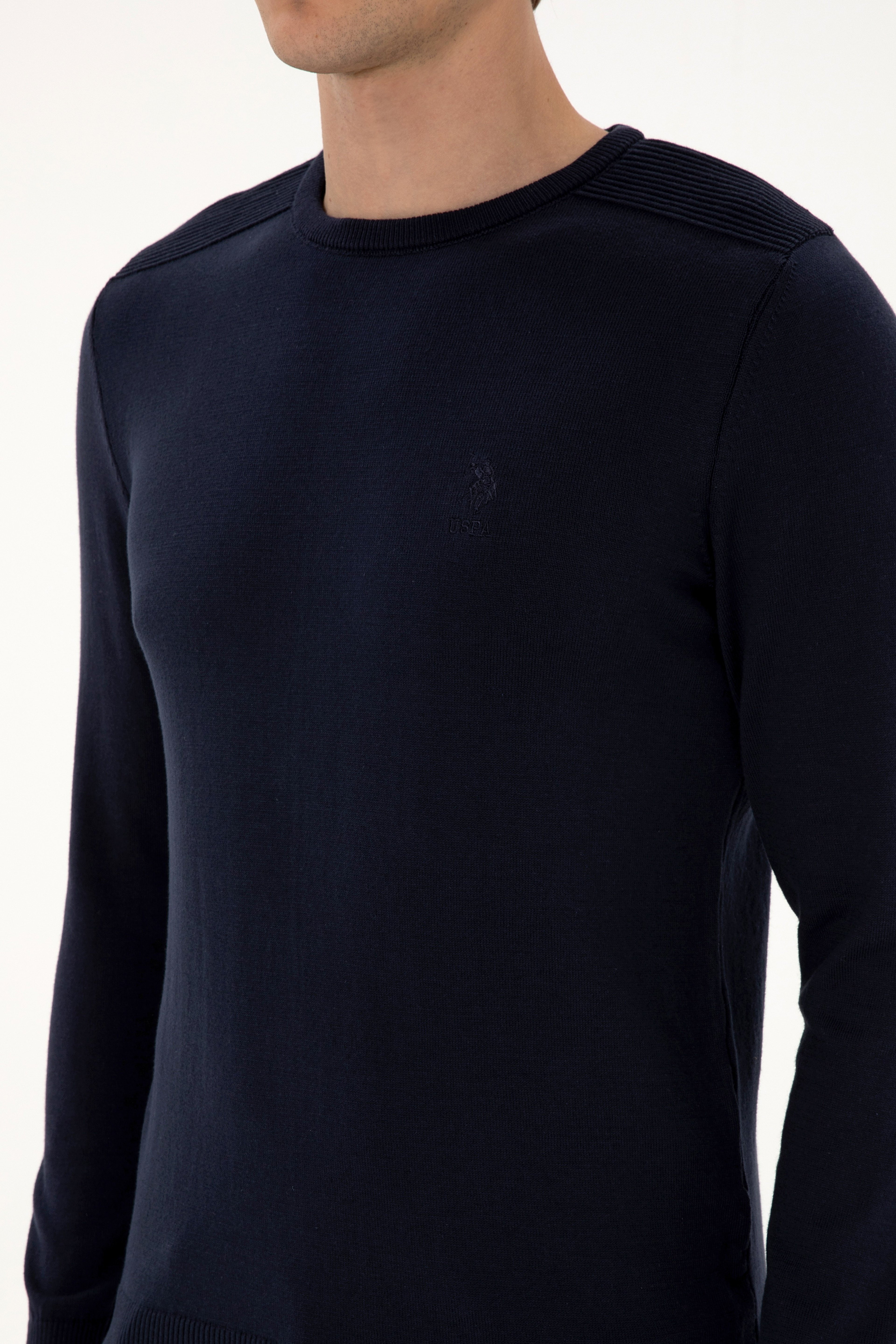 Erkek Slim Fit Bisiklet Yaka Lacivert Basic Kazak - Image 7