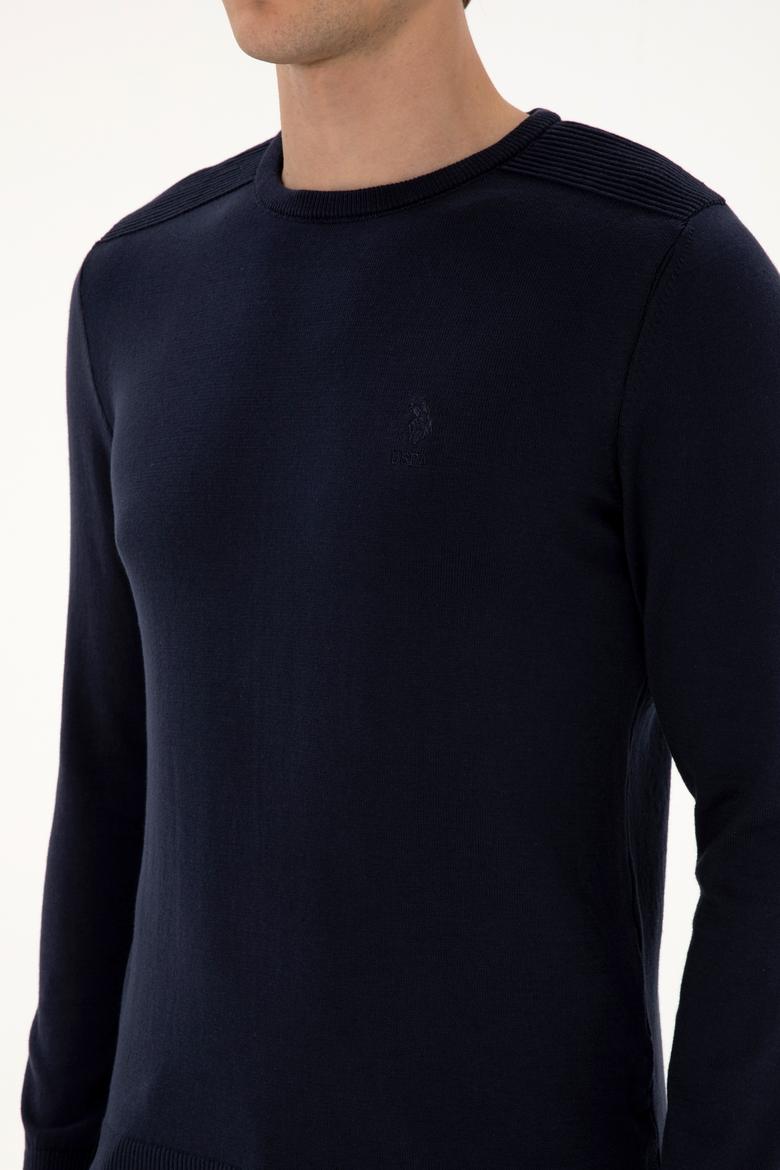 Erkek Slim Fit Bisiklet Yaka Lacivert Basic Kazak - 50307779053