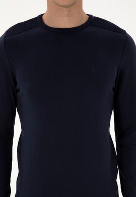 Erkek Slim Fit Bisiklet Yaka Lacivert Basic Kazak - 50307779053