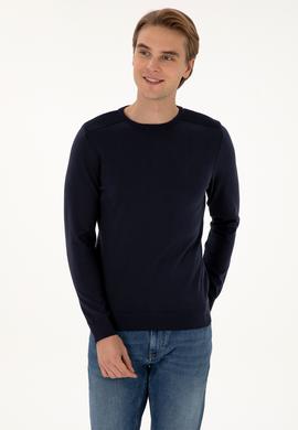 Erkek Slim Fit Bisiklet Yaka Lacivert Basic Kazak - 50307779053