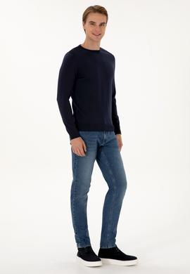 Erkek Slim Fit Bisiklet Yaka Lacivert Basic Kazak - 50307779053