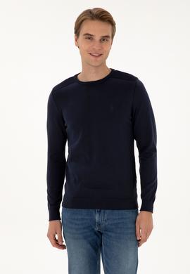 Erkek Slim Fit Bisiklet Yaka Lacivert Basic Kazak - 50307779053