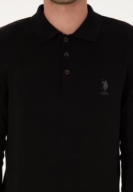 Erkek Slim Fit Polo Yaka Siyah Basic Kazak - 50307799008