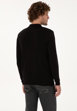 Erkek Slim Fit Polo Yaka Siyah Basic Kazak - 50307799008