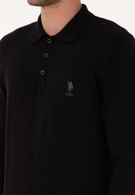 Erkek Slim Fit Polo Yaka Siyah Basic Kazak - 50307799008