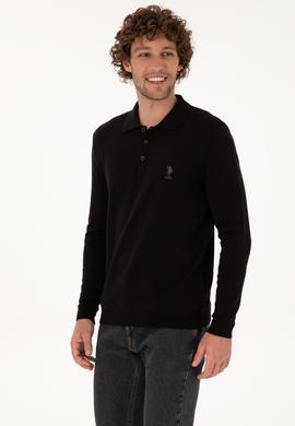 Erkek Slim Fit Polo Yaka Siyah Basic Kazak - 50307799008