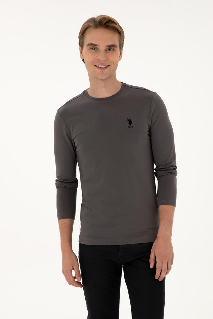 Erkek Slim Fit Bisiklet Yaka Gri Basic Sweatshirt