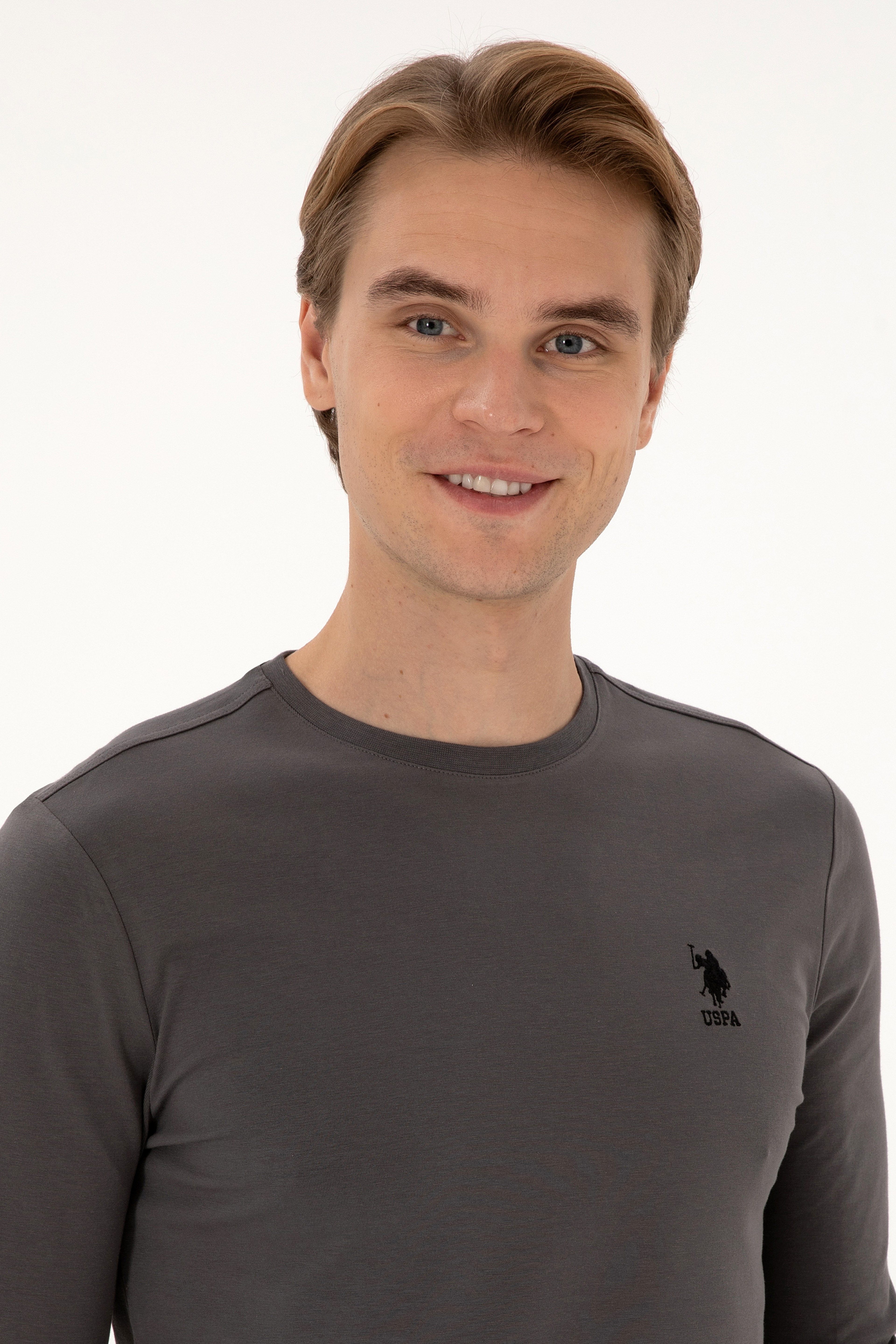 Erkek Slim Fit Bisiklet Yaka Gri Basic Sweatshirt - Image 2