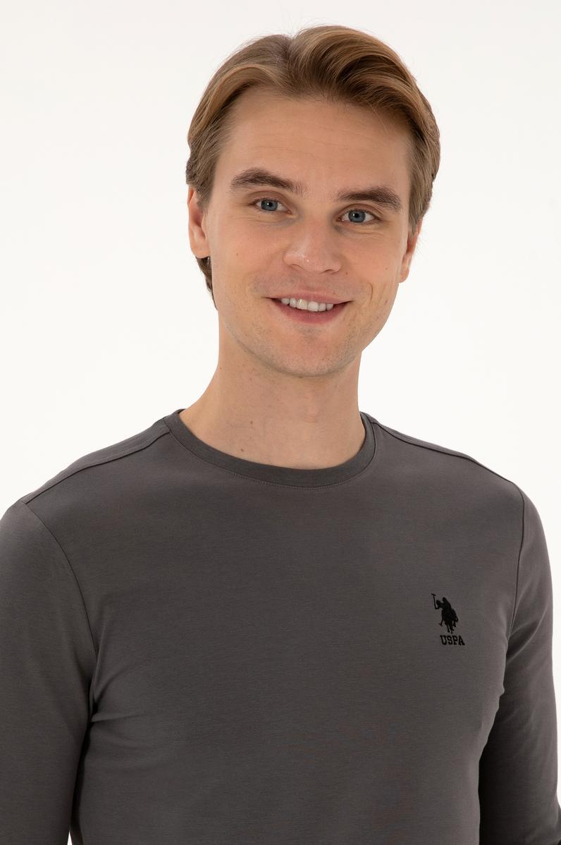 Erkek Slim Fit Bisiklet Yaka Gri Basic Sweatshirt